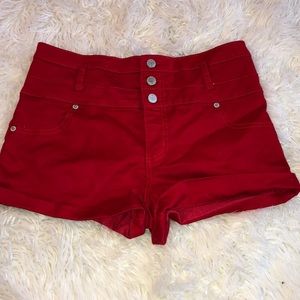 Comfortable High Rise Shorts- Red